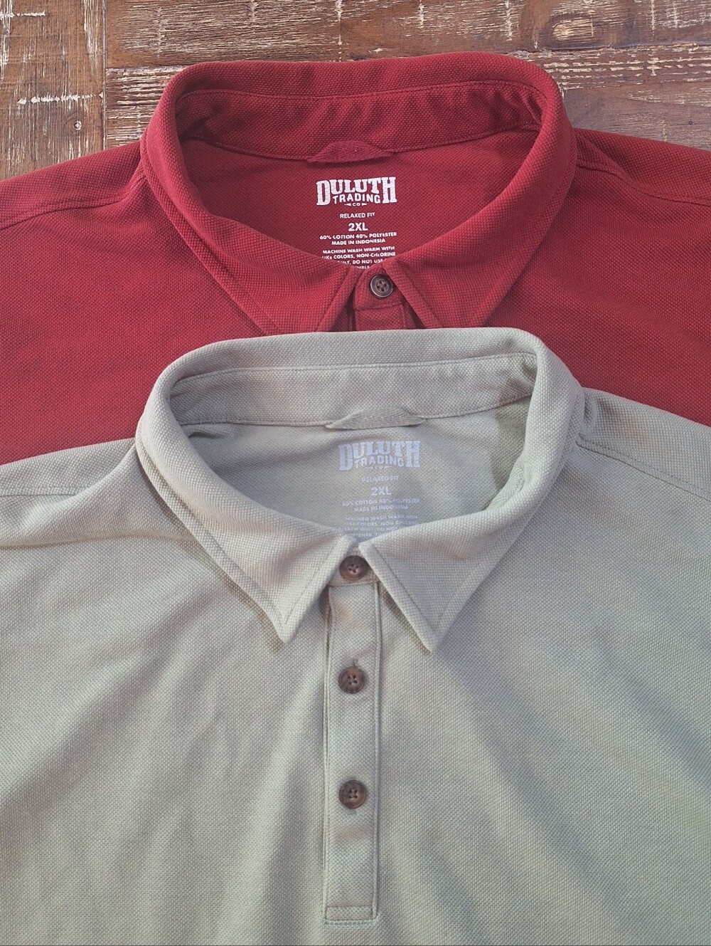 Duluth Polo Shirt (Lot of 2) 2XL 100% Cotton Short Sleeve Pocket Mens Red, Green